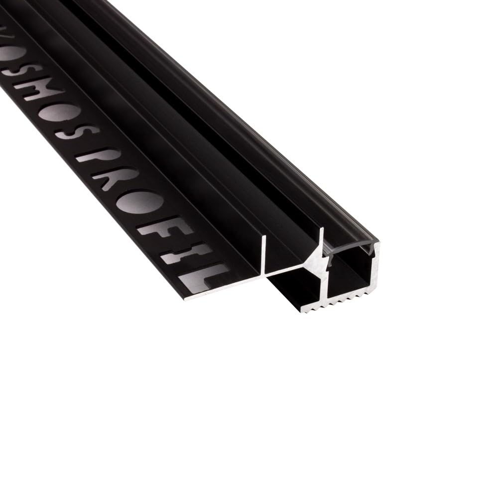 T-40 LED Alu Fliesenprofil Treppenprofil Stufen 12 mm schwarz 2m milky