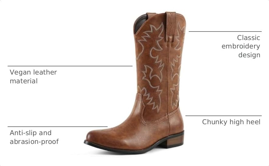 Image of femflame Cowboy Boots for Men Round Toe Distressed Work boots Embroidered Western Boots Traditional Country Boot