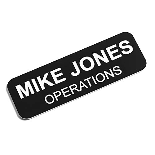 Custom Engraved Name Tag Badges – Personalized Identification with Pin or Magnetic Backing, 1 Inch x 3 Inches, Black/White
