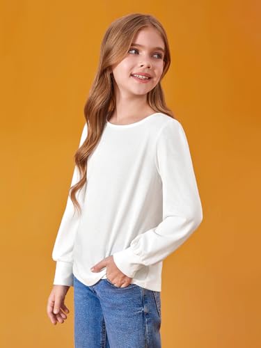 Haloumoning Girls Puff Long Sleeve Shirts Kids Casual Crewneck Soft Tunic Tops Blouse 5-14 Years4