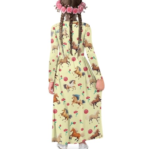 Girls Dresses A Line Long Sleeve Ruffle Swing Long Dress 5-14Y4