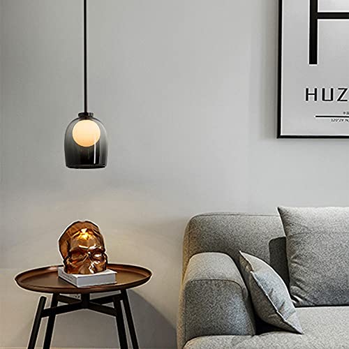 Lampe Suspendue en Métal Noir et Double Verre Moderne G9
