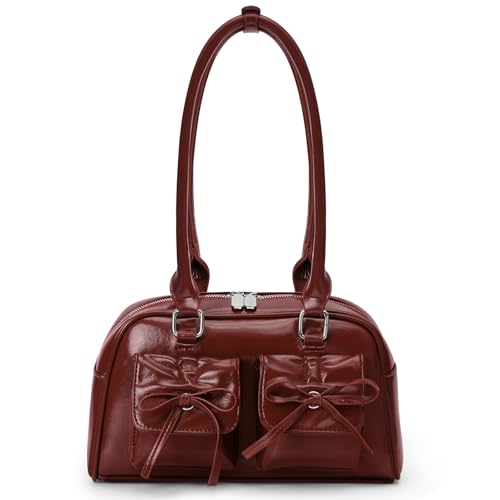 Image of Juoxeepy Ita Bag Cute Bow Purse Aesthetic Japanese Shoulder Bag Faux Leather Tote Bag Y2k Red Handbag Purse