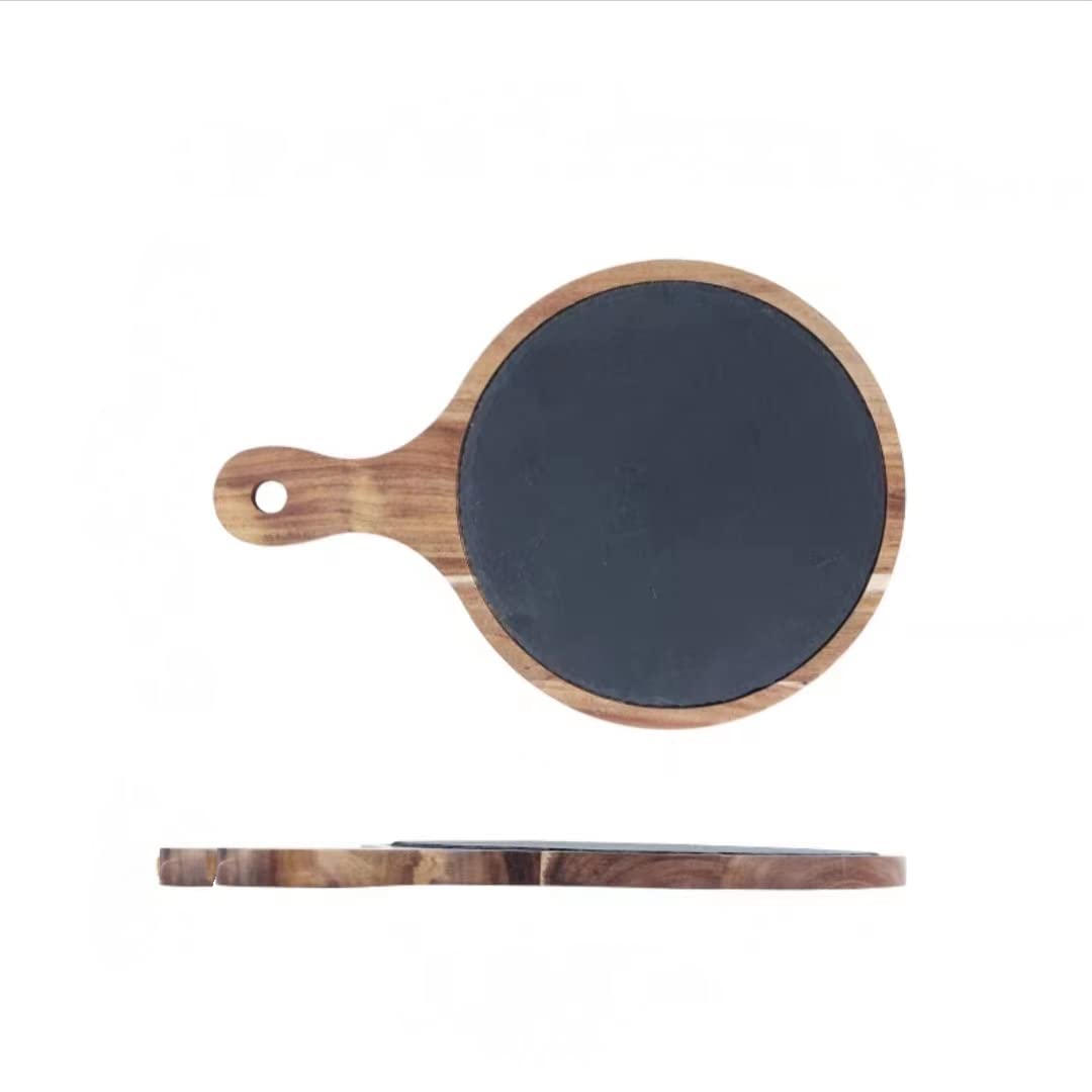 Platos para Servir de Pizarra y Madera, Plato de Madera, Bandeja para Servir, Elegante Natural para Pizza, Sushi, Filete, postres, Cena de Cocina