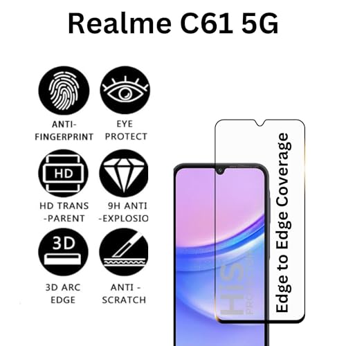 Image of compatible with HiS Realme C51 5G Tempered Glass [with warranty] screen protector guard Full Edge to Edge 9H Full Glue FHD with Easy Installation kit - Pack of 1