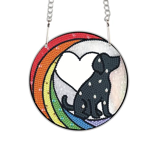 Image of DIY Diamond Painting Sun Catcher Hanging Sign Dog, Pet Memorial Diamond Art Window Ornament Kit for Adults, Colorful Gem Art Craft Kit for Home Wall or Door Decoration