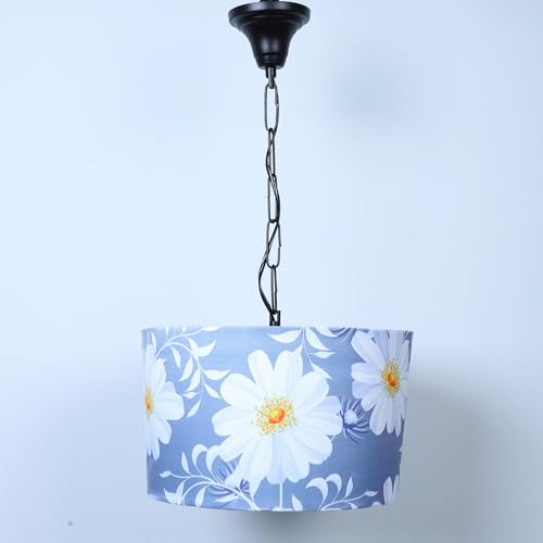 Image of Tu Casa Narcissue Floral Print Fabric Glow Pendent Light Hanging Lamp For Bedroom, Living Room, Lounge, Office, Gifting Area Without Bulb For Home Decoration (Height - 20 inch)