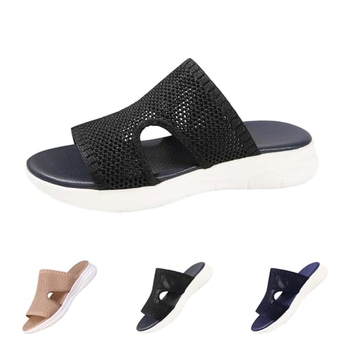 YIzdegg Damsandaler, bekväma nätpantoletter, halkfria, vattentäta sandaletter, lätta att släppa med mjuk fotbädd, sommarskor, öppna tår, strandskor, ergonomiska fritidsskor, vandringssandaler, svart