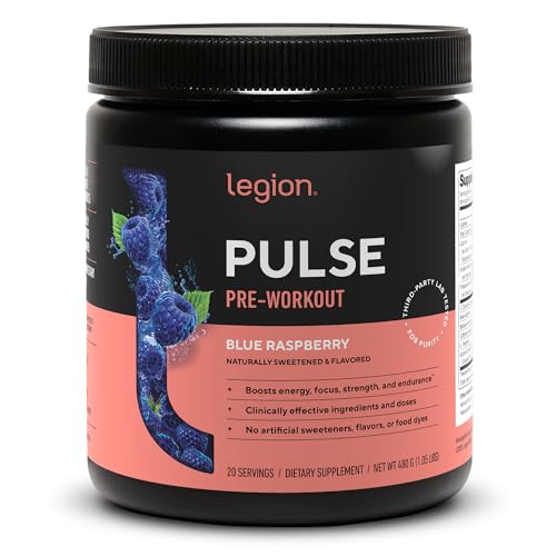 LEGION Pulse Pre Workout - All Natural Nitric Oxide Preworkout Drink to Boost Energy, Creatine Free, Naturally Sweetened, Beta Alanine, Citrulline, Alpha GPC (Blue Raspberry)
