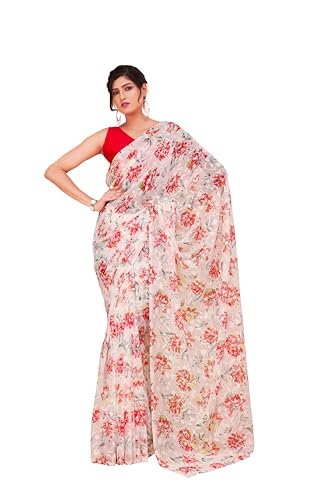 Image of Garden Vareli Summer Roganza Viscose Brasso Floral Print Christmas Special Saree
