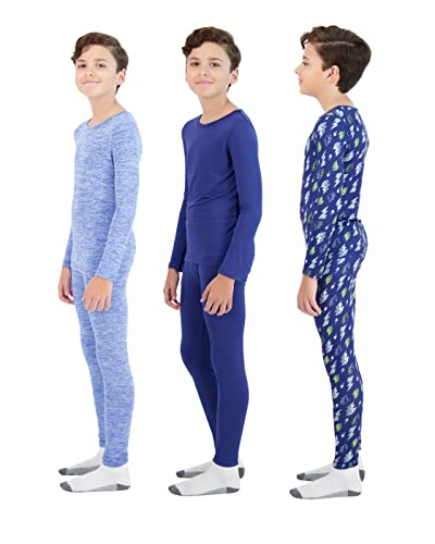 Arctic Layerz Boys Thermal Underwear Set For Kids And Toddlers 3 Pack Base Layer Long Johns Sets 6 Piece Multipack With Long Sleeve Tops And Leggings (Blue, 8-10) #TOP1
