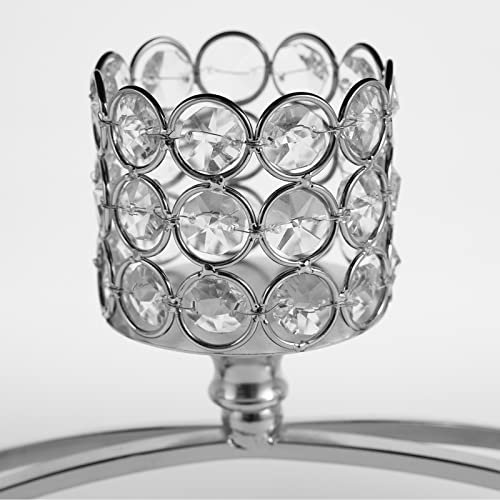 Wocadle Silver Crystal Candle Holders Mini Cylinder 3 Arm Metal Candelabra For Table Centerpiece Wedding Home Holiday Valentines Day Gifts #TOP6