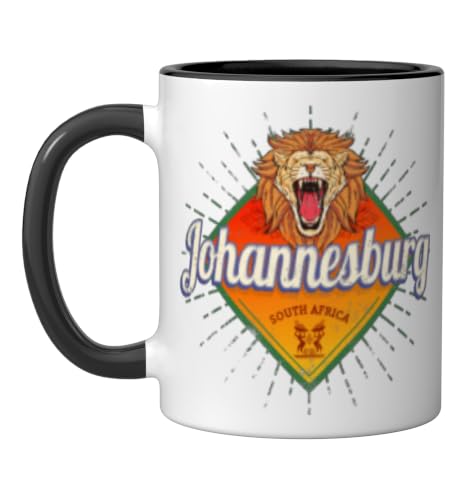 Johannesburg South Africa Retro Lion Vintage Africa Souvenir Ceramic Mug, Black/White