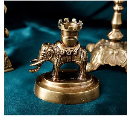 Vintage mosiężny świecznik ze słoniem, dekoracyjny metalowy świecznik stożkowy