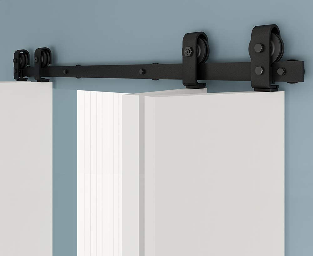 Buy bi fold Sliding barn Door Hardware,Black Flat Track,top Roller kit