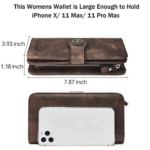 Bromen Leather Wallets For Women Rfid Blocking Large Capacity Credit Card Holder Clutch Purse Wristlet Coffee #TOP2