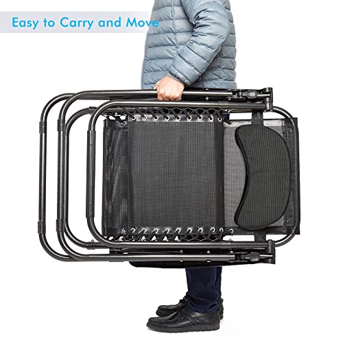 Set x 2 Sdraio da Spiaggia Pieghevole reclinabile da Giardino Gravità Zero, Sedia per giardino per mare Sedia Giardino (Nero) - Sedia gaming - Immagine 6