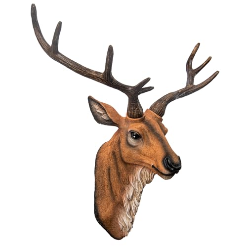 Kongkee Faux Deer Head Wall Mount Resin Deer Head Wall Decor Animal Head Wall Sculpture for Rustic Farmhouse & Western Room Decor (Brown)