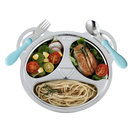 Ylarmy YLARMY-PL01 Set Of 4 Stainless Steel Divided Plates And Utensils For Kids,3 Compartment Toddler Plate Metal Kid Dinner Tray Bpa Free, Cute Panda Shape Toddlers Dishes Dinnerware Picky Eater Bowls thumb #8