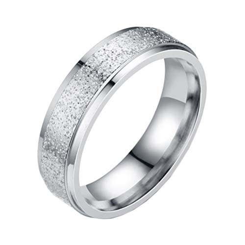 PAURO Unisex Matte Finished Ring Engagement Promise 6MM Silver Size 12
