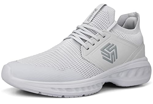Giniros Mens Running Shoes Slip On Walking Shoes Non Slip Work Shoes Comfy Breathable Lightweight Fashion Tennis Gym Sneakers Light Grey Size 9.5 #TOP5