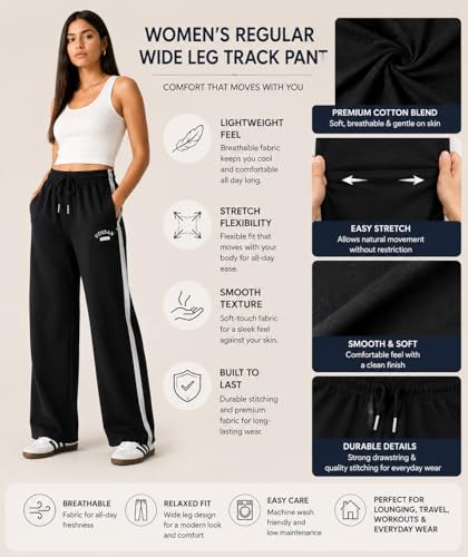 Image of Stylbase Women's Wide Leg Combo Track Pants - Elastic Drawstring Waist - Soft Breathable Cotton Relaxed Fit Lounge & Travel Trousers for Women & Girls (Pack of 2)