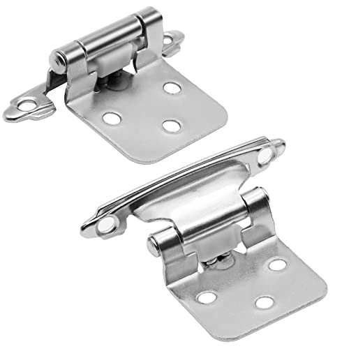 Satin Brushed Nickel Cabinet Hinges For Kitchen Cabinets,30 Pcs(15 Pairs) 1/2" Overlay Self Closing Flush Face Mount Kitchen Cupboard Hinge #TOP3