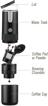 Fivetwofive Cafetera Expreso Portátil, Máquina de Café Eléctrica de Viaje para Oficina, Viajes, Campamentos, Apta para Café en Polvo y Cápsulas de Café4