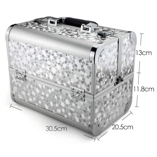 Image of Adson Professional Makeup Box Cosmetics Case Jewelry Organiser Vanity Make Up Storage Box Beauty Train Case Lockable with Keys (Cloudy Smoke Silver)