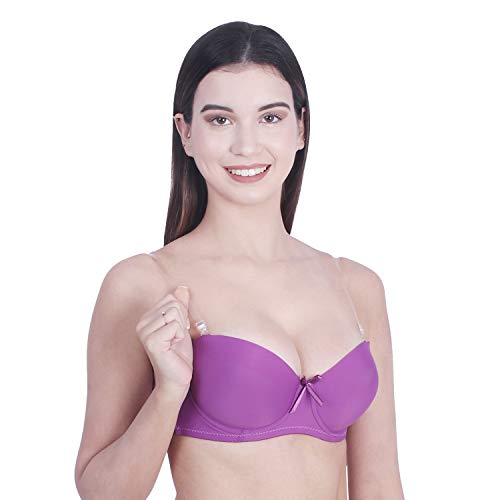 Image of Brachy Women Cotton Nylon Spandex Padded Underwire Strapless Backless Invisible Clear Transparent Back Push up Bra with (Free Extra Transparent Strap)
