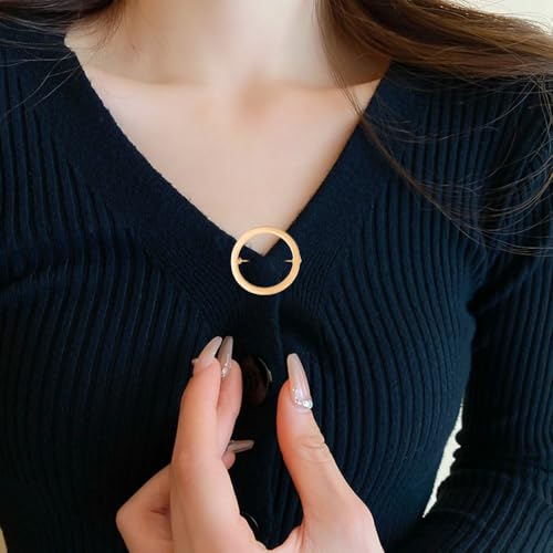 Image of Simple Geometry Circle Brooch Pin for Women Shape Shawl Scarf Buckle Women Suit Brooch Pins Jewelry (Golden)