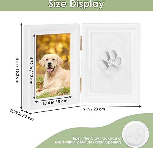 LEcylankEr Pfotenabdruck Set Hund Katze Hundepfoten Abdruck Holz Bilderrahmen 3D Gipsabdruck Pet Pawprints Bilderrahmen und Abdruck Set (Weiß)
