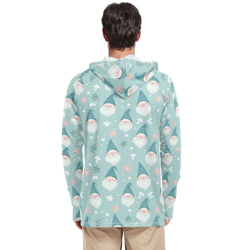 Wudan Cute Gnomes Teal Mens Sun Protection Hoodies Long Sleeve Beach Hoodie Fishing Shirt UPF 50+ S3