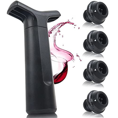 Wine Stopper, Reusable Wine Bottle Stopper, Wine Stoppers For Wine Bottles To Keep The Fresh ( Acrylic Wine Saver Pump + 4 Food Grade Silicone Wine Stoppers ) #TOP4