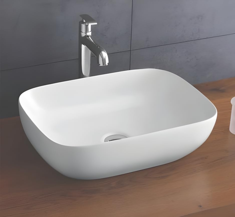 WARRIX White Table top Wash Basin/Glossy Finish/Counter top/Table top Bathroom Sink/Super White