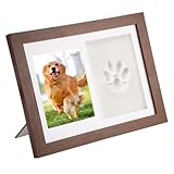 Juego de Impresiones Huellas Perro y Gato, Marco para Foto y Huella de Pie, Juego de Impresión con Marco de Fotos de 14 x 10 cm, Arcilla y Palo de Madera, para Perros o Gatos, Dueños de Mascotas, Bebe