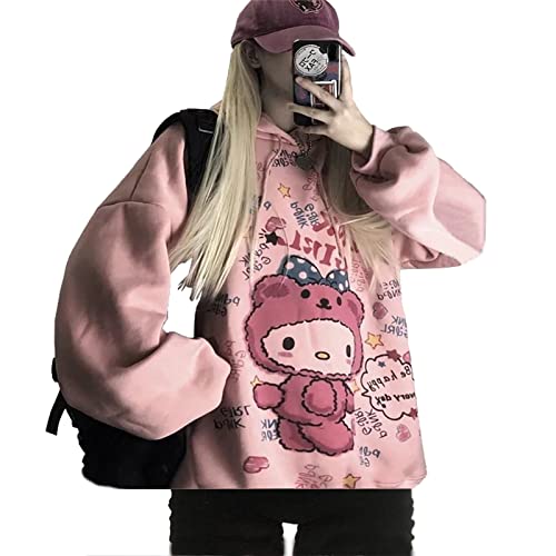 Damen Anime Kapuzenpullover Japanischer Harajuku Kapuzenpullover Mädchen Herbst Winter Hoodie Hip Hop Streetwear Punk Süß Sweatshirts Oversized Pulli Cover