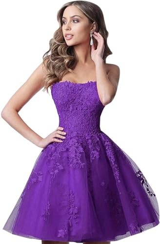 Image of Lace Homecoming Dresses Short A Line Strapless Formal Cocktail Party Gowns