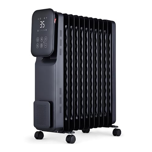 MYLEK Oil Filled Radiator Portable Smart Heater 2.5KW WiFi App Enabled, 3 Heat Settings, Timer, LED Display, Energy Electric Efficient, Safety Tip Over Protection (Black 2500W)