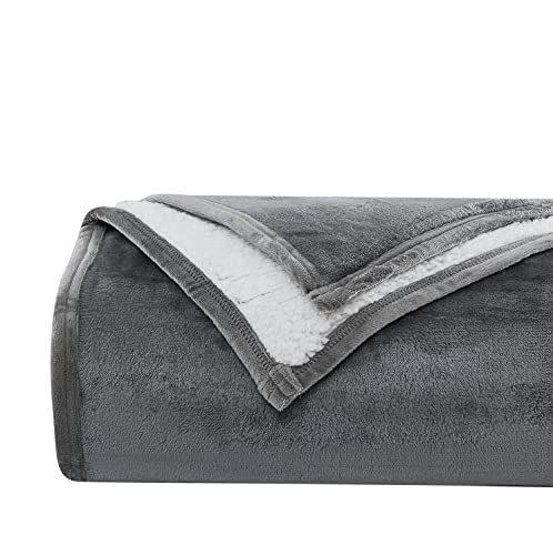 Southshore Fine Living, Inc. Oversized Flannel King Sherpa Blanket, Warm Flannel Microfleece Sherpa Blanket, Soft And Fluffy Winter Blanket, (110 X98) King/California King Blankets Slate Color #TOP2