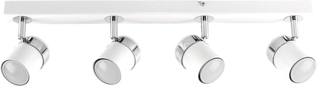 MiniSun Modern 4 Way Straight Bar Ceiling Spotlight Fitting in a Gloss White Finish - Complete 5w GU10 LED Bulbs [3000K Warm White]