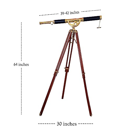 Vintage Solid Brass Nautical Port Marine Navy Telescope Single Barrel Brass Finish & Brown (Single Barrel Telescope (Height:65" Inches)) #TOP1