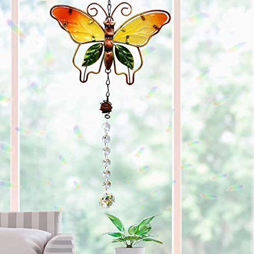 Cosylove Pendentif en cristal Suncatcher papillon suspendu lustre prisme arc-en-ciel maker ornement pour fenêtre Sun Catcher décoration de jardin (papillon orange) Cover