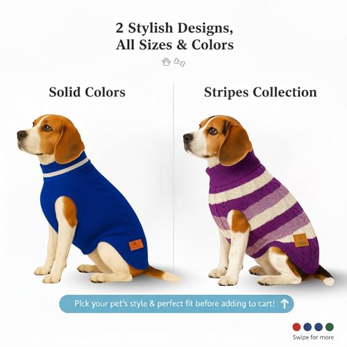 Image of Dog Sweater for Medium Dogs (Dark Blue, 20-Inch) - Soft, Stretchable Knit Dog Winter Clothes to Keep Beagle, Dachshund, Lhasa Apso & Pomeranian Keeps Them Cozy, Warm & Stylish