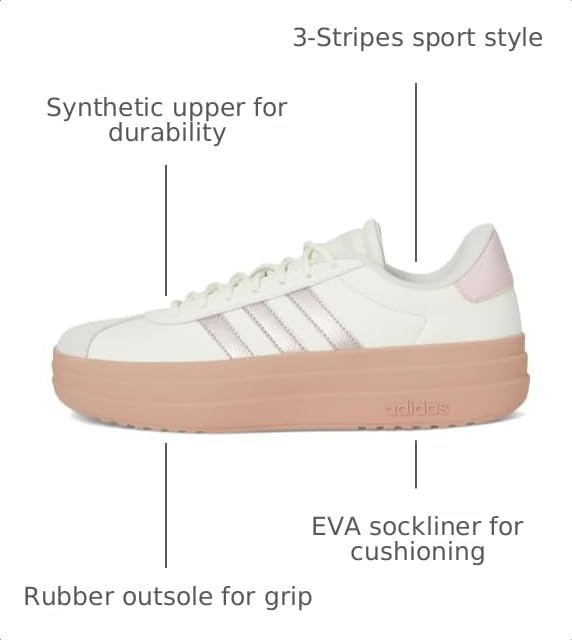 Image of adidas Womens Vl Court Bold Lace Up Sneakers Shoes Casual - Pink