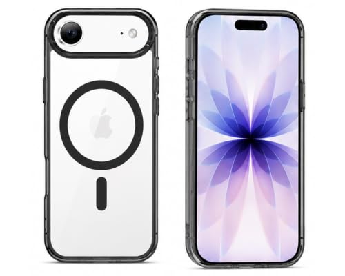 Image of Elzzi Translucent Clear Back Cover Compatible with iPhone 17 Air, PC Shockproof Scratch Resistant, Non-Yellowing, Support Mag-Safe Wireless Magnetic Charging Case - Black