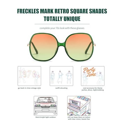 Image of Freckles Mark 70s Super Oversize Square Sunglasses for Women Vintage Rectangular Plastic Frame