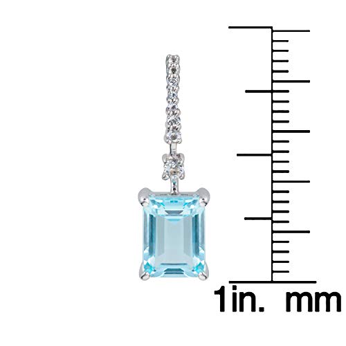 10K White Gold Emerald-Cut Blue Topaz And White Topaz Dangle Earrings #TOP2