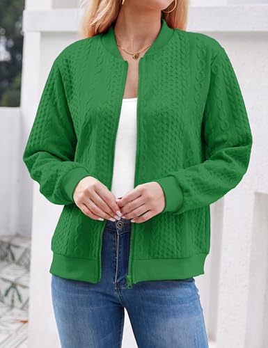 Image of WROLEM Women's Zip Up Cardigan Sweater Cable Hoodies Long Sleeve Jacket Outfits Crewneck Casual Coat