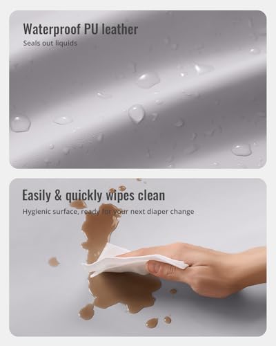 Image of Blissful Diary Vegan Leather Baby Changing Pad with Waterproof & Wipe-Clean PU Cover, Avocado Size Cozy Diaper Changing Pad for Dresser and Table, Light Gray